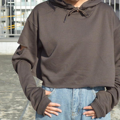 【spiritoso】袖スリットクロップドパーカー