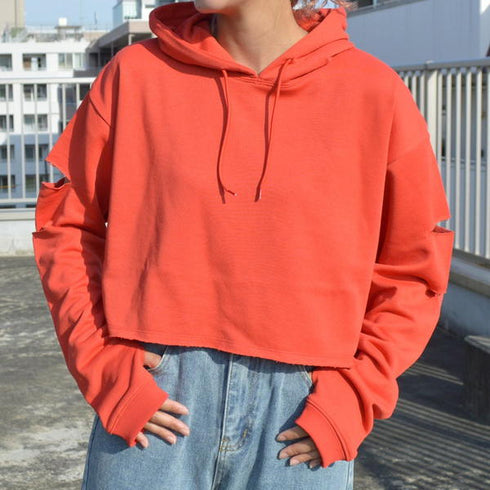 【spiritoso】袖スリットクロップドパーカー