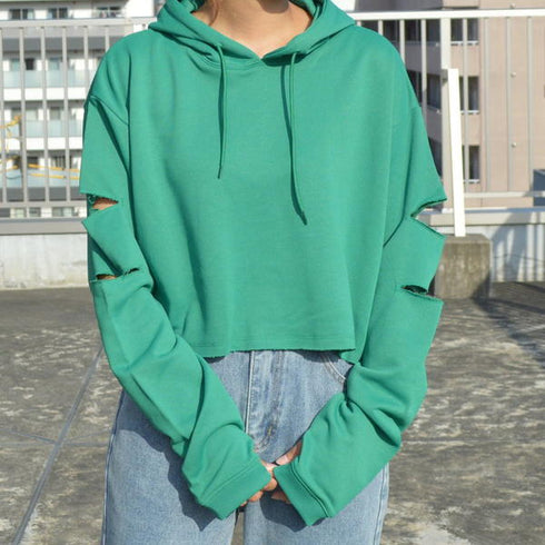 【spiritoso】袖スリットクロップドパーカー