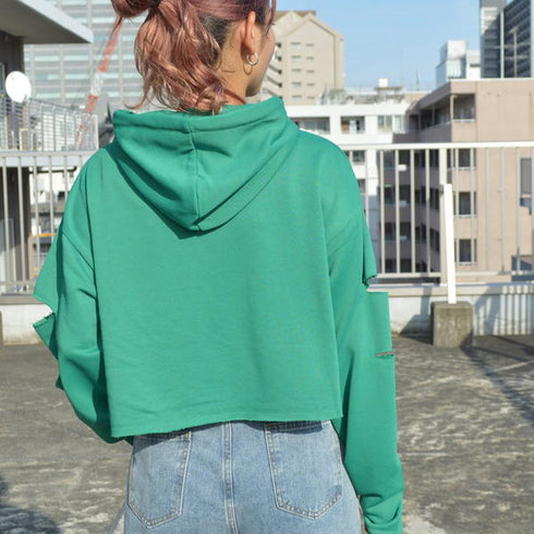 【spiritoso】袖スリットクロップドパーカー