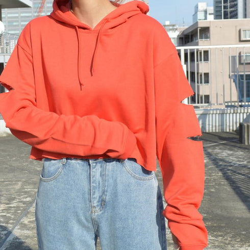 【spiritoso】袖スリットクロップドパーカー