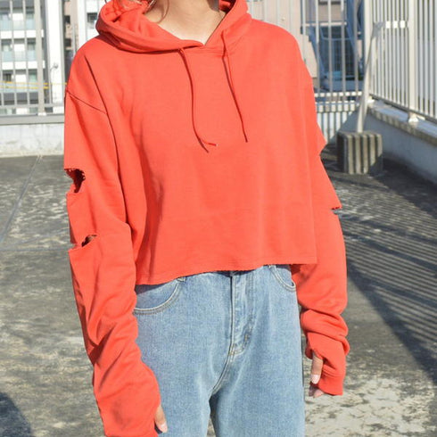 【spiritoso】袖スリットクロップドパーカー