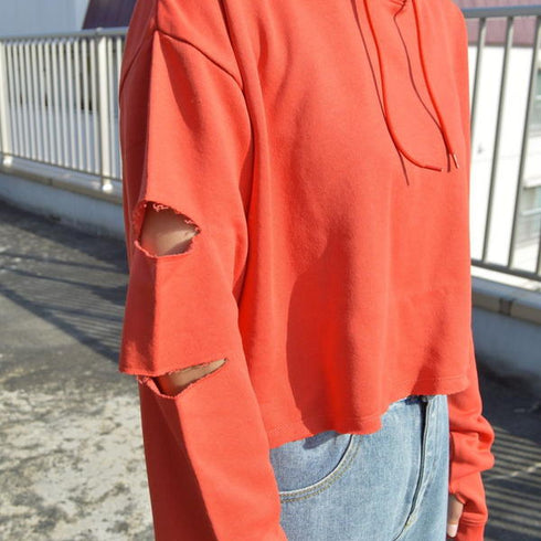 【spiritoso】袖スリットクロップドパーカー