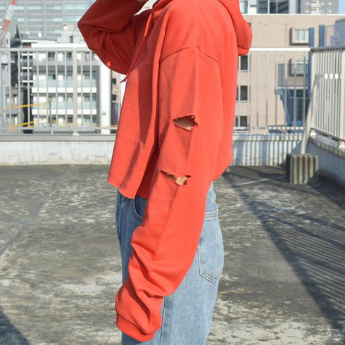 【spiritoso】袖スリットクロップドパーカー