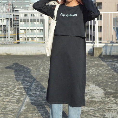 【spiritoso】レイヤード風スウェットワンピース