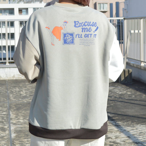 【spiritoso】レディバックプリント裏起毛プルオーバー