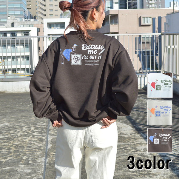 【spiritoso】レディバックプリント裏起毛プルオーバー