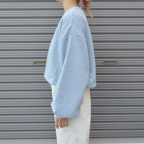 【spiritoso】怪獣カップルプリントクロップド裏起毛トップス