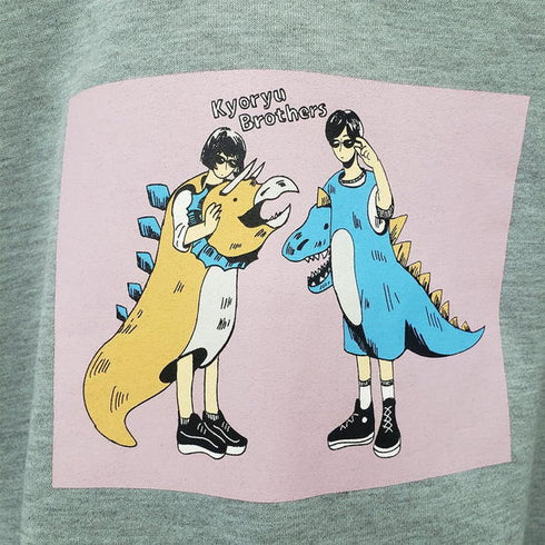 【spiritoso】怪獣カップルプリントクロップド裏起毛トップス