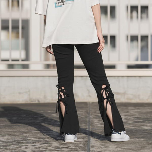 【spiritoso】バックレースアップリブニットパンツ
