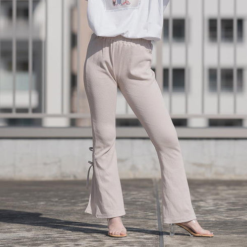 【spiritoso】バックレースアップリブニットパンツ