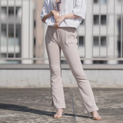 【spiritoso】バックレースアップリブニットパンツ