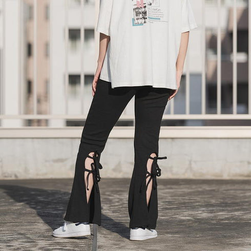 【spiritoso】バックレースアップリブニットパンツ