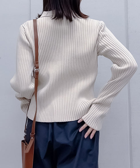 【&soiree】Wジップ襟付き長袖リブニットトップス