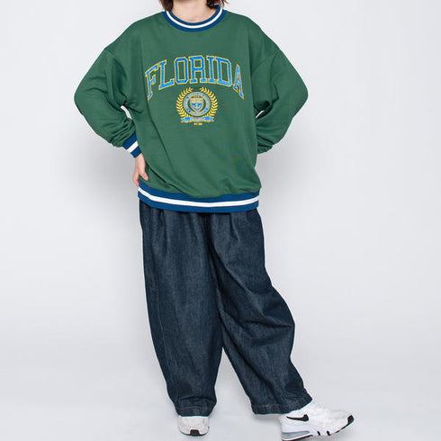 【spiritoso】サテン刺繍ビッグスウェットトレーナー