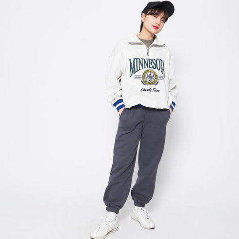 【spiritoso】MINESOTAハーフジップビッグスウェットトレーナー