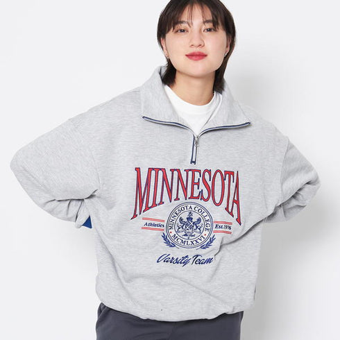 【spiritoso】MINESOTAハーフジップビッグスウェットトレーナー