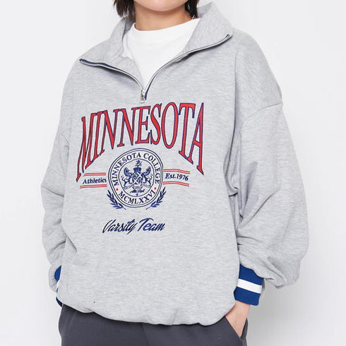 【spiritoso】MINESOTAハーフジップビッグスウェットトレーナー