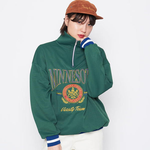 【spiritoso】MINESOTAハーフジップビッグスウェットトレーナー