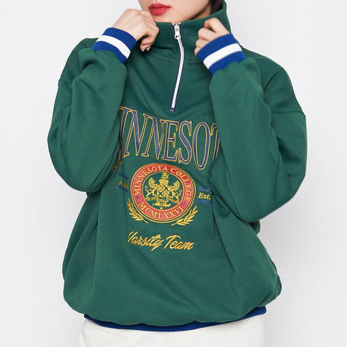 【spiritoso】MINESOTAハーフジップビッグスウェットトレーナー