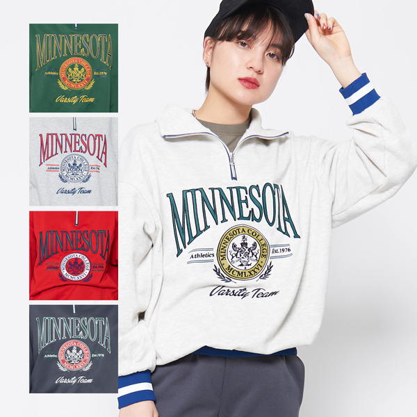 【spiritoso】MINESOTAハーフジップビッグスウェットトレーナー