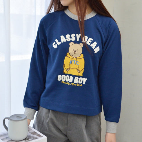 【spiritoso】ベアプリントラグランスウェット