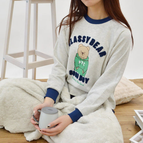 【spiritoso】ベアプリントラグランスウェット