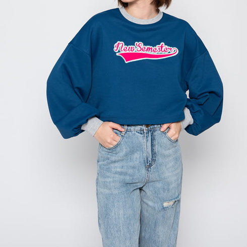 【spiritoso】フロッキープリントショートスウェット