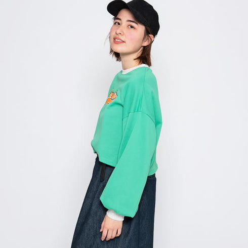 【spiritoso】フロッキープリントショートスウェット