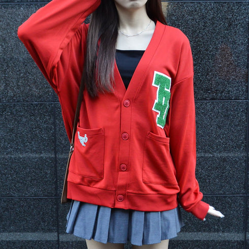 【spiritoso】ワッペン付きカーディガン オーバーサイズ