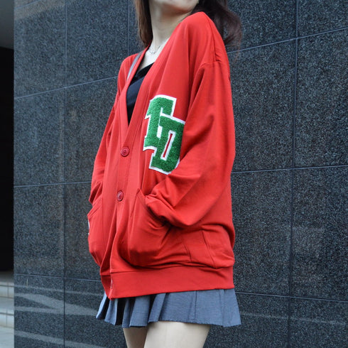 【spiritoso】ワッペン付きカーディガン オーバーサイズ