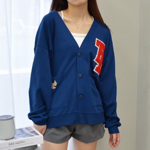 【spiritoso】ワッペン付きカーディガン オーバーサイズ