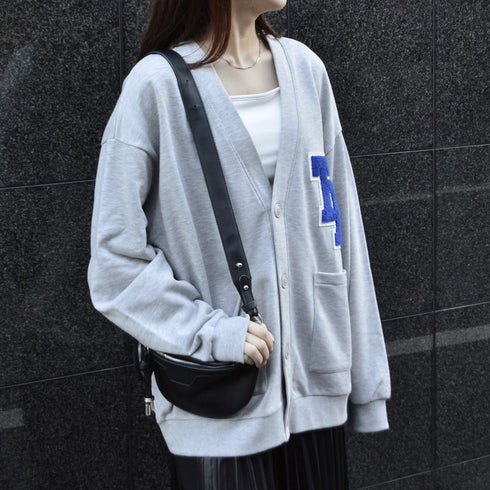 【spiritoso】ワッペン付きカーディガン オーバーサイズ