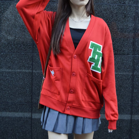 【spiritoso】ワッペン付きカーディガン オーバーサイズ