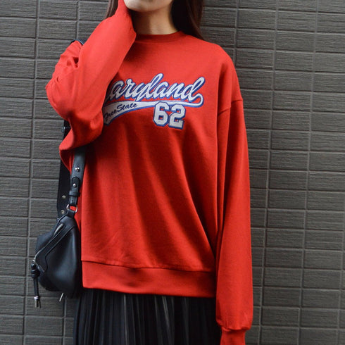 【spiritoso】ラバープリント縁刺繍スウェット