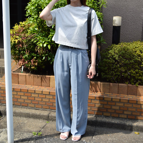 【spiritoso】コットン無地ベーシック半袖ショート丈Tシャツ