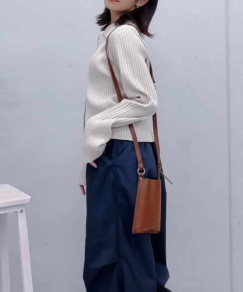 【&soiree】Wジップ襟付き長袖リブニットトップス