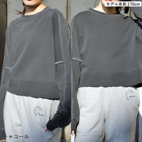 【spiritoso】裏毛ピグメントラグランクロップドスウェット