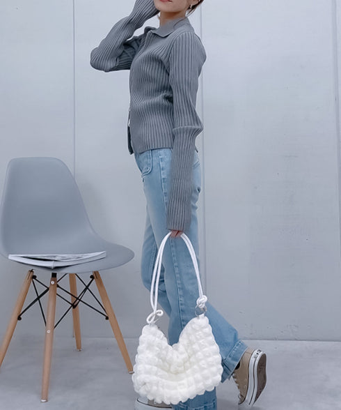 【&soiree】Wジップ襟付き長袖リブニットトップス