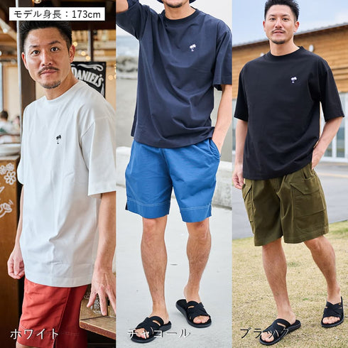 【SUNNY SMITH】11.6ウルトラヘビーオンス Heavy Smithヤシの木柄 ワンポイント刺繍Tee