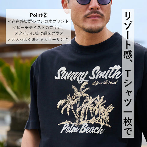 【SUNNY SMITH】11.6ウルトラヘビーオンス Heavy SmithPalm Beach プリントTシャツ