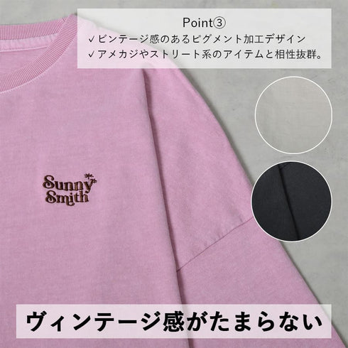 【SUNNY SMITH】ヤシの木ロゴ ワンポイント刺繍ピグメント加工ロングスリーブTシャツ