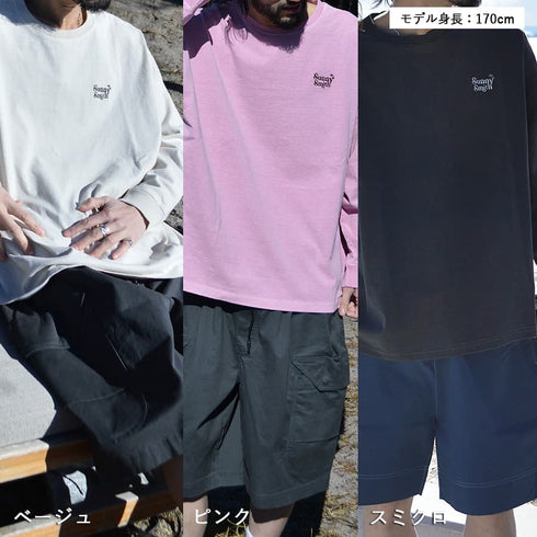 【SUNNY SMITH】ヤシの木ロゴ ワンポイント刺繍ピグメント加工ロングスリーブTシャツ