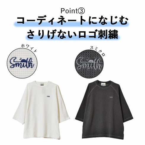 【SUNNY SMITH】 ピグメントワッフル ラグランロゴ刺繍Tシャツ