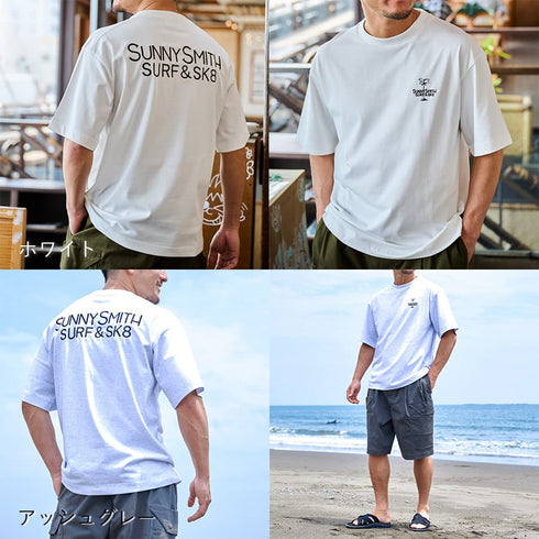 【SUNNY SMITH】 ヤシの木イラストロゴ両面刺繍Tシャツ