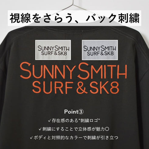 【SUNNY SMITH】 ヤシの木イラストロゴ両面刺繍Tシャツ