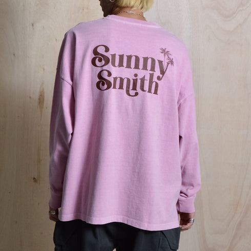 【SUNNY SMITH】ヤシの木ロゴ ワンポイント刺繍 バックプリント ピグメント加工ロングスリーブTシャツ