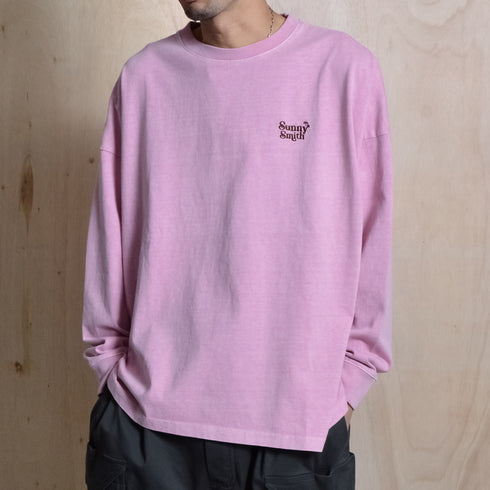 【SUNNY SMITH】ヤシの木ロゴ ワンポイント刺繍 バックプリント ピグメント加工ロングスリーブTシャツ