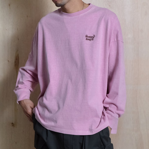【SUNNY SMITH】ヤシの木ロゴ ワンポイント刺繍 バックプリント ピグメント加工ロングスリーブTシャツ