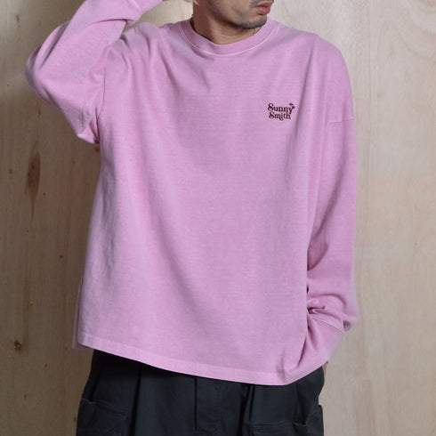 【SUNNY SMITH】ヤシの木ロゴ ワンポイント刺繍 バックプリント ピグメント加工ロングスリーブTシャツ